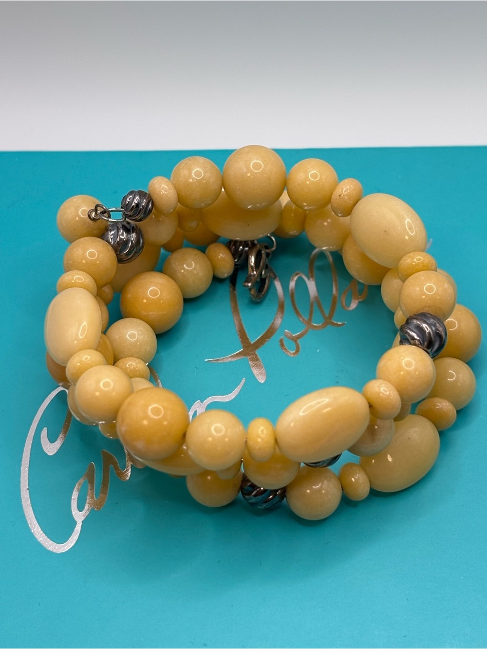 Carolyn Pollack Sterling Silver Yellow Jasper Southwestern Beaded Wrap Bracelet